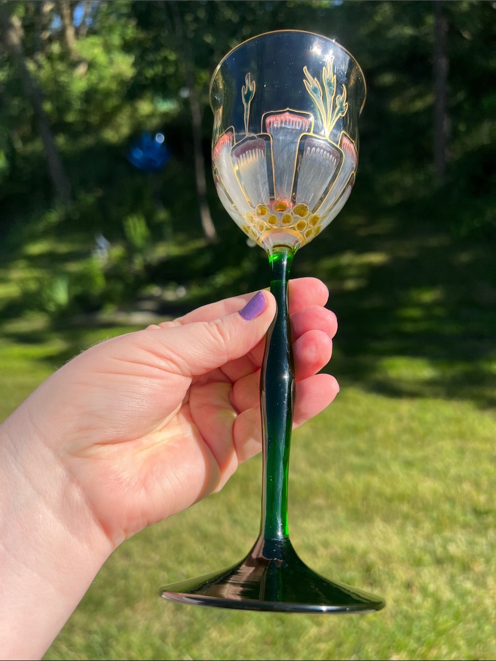 Art Nouveau Meyr Neffe Theresienthal Hand Painted Colorful Enamel Cordial Glass